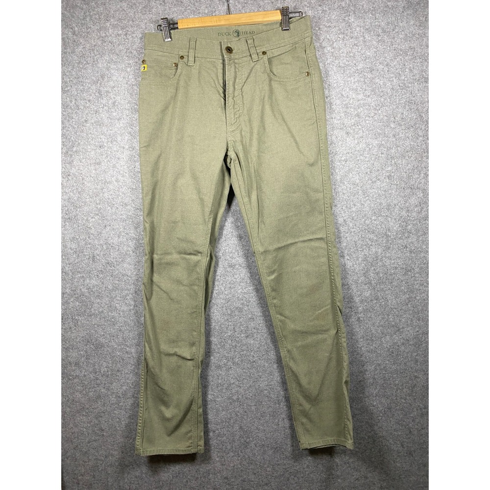 Duck Head Mens Canvas Pants 30x32 Olive Green Straight Leg 5-Pocket Trousers